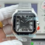 BV Factory 1-1 Clone Cartier Santos de Cartier Black Dial Stainless Steel Swiss 9015 Watch 